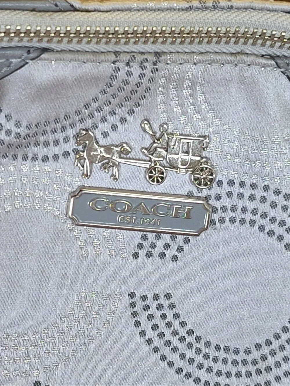 Coach Metallic Silver Signature Circle Shoulder Bag